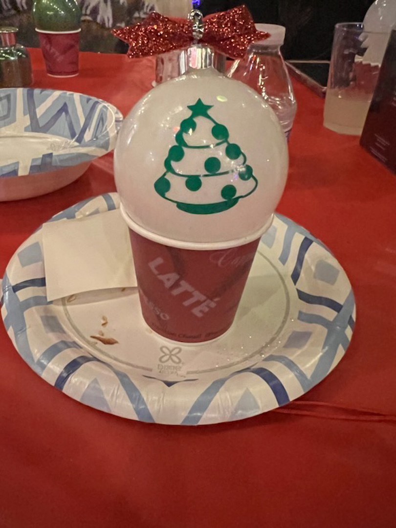 A handmade Christmas mug created for the Ladies Christmas Social mug exchange